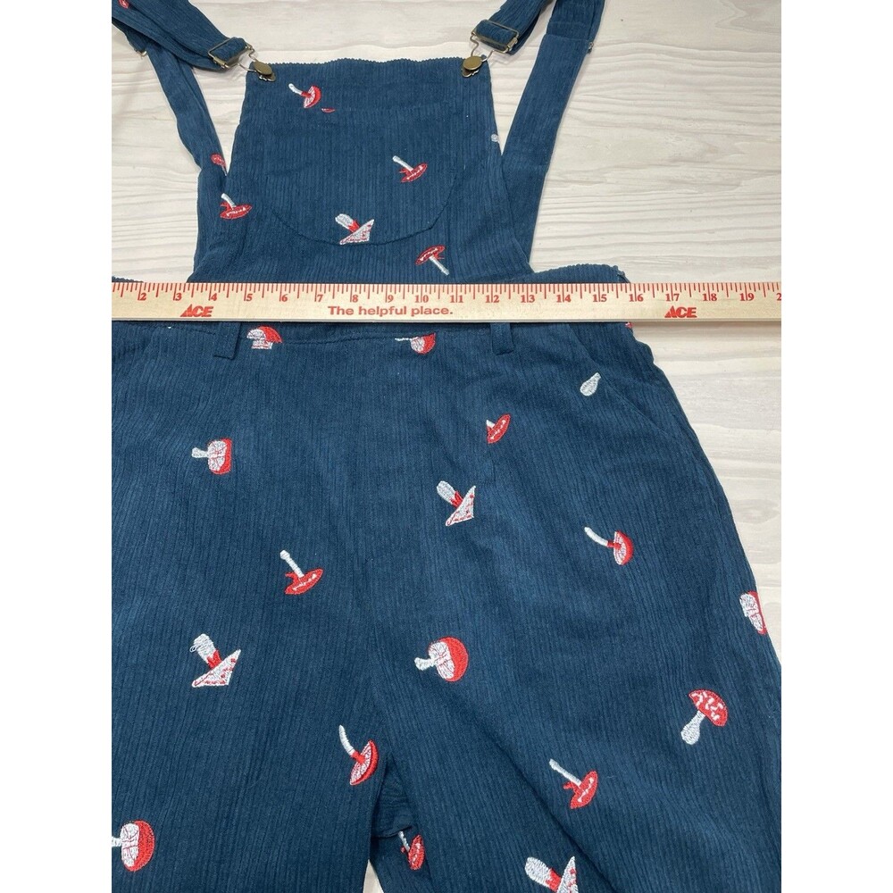 CIDER Blue Corduroy Wide-Leg Jumpsuit Mushroom Embroidered Square Neck Size M - Picture 5 of 10